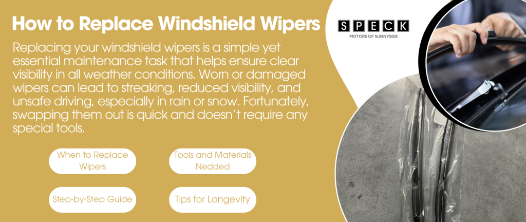 Informative graphic showing how to replace windshield wipers