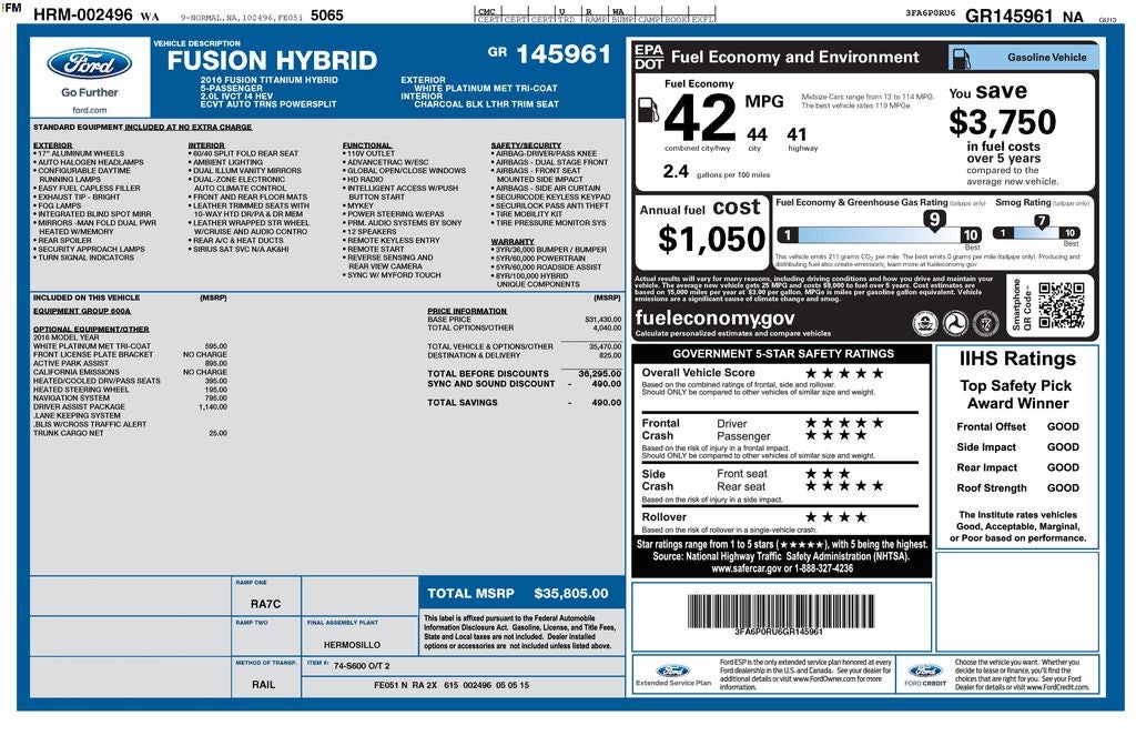 2016 Ford Fusion Hybrid Titanium