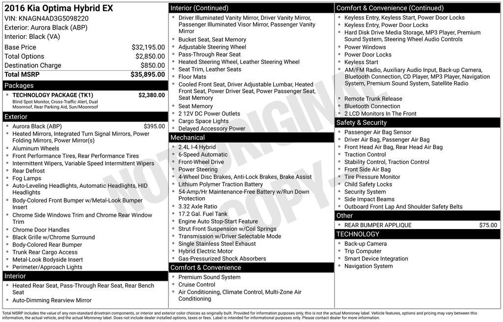 2016 Kia Optima Hybrid EX