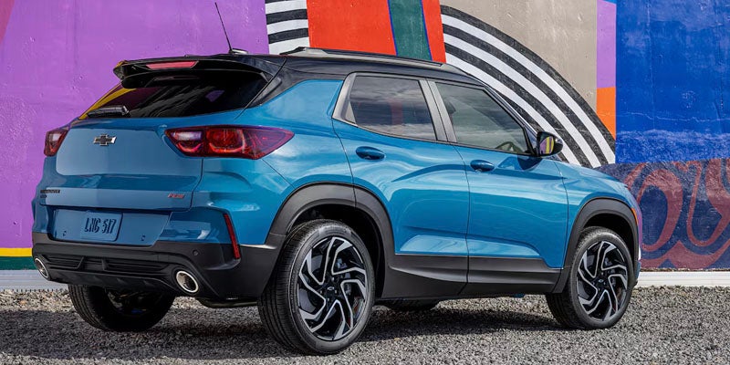 Blue Chevrolet Trailblazer compact SUV with black roof and distinctive wheels