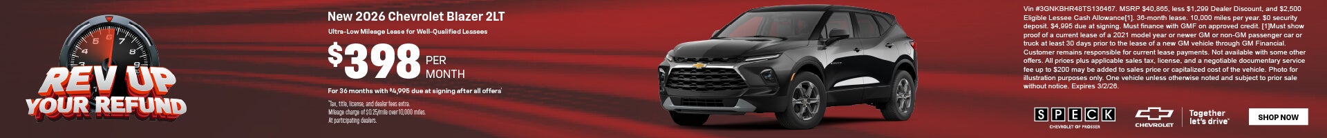 lease new chevy blazer for $398 per month