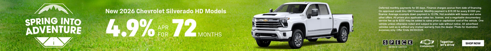 4.9 apr for 72 months chevy silverado hd trucks