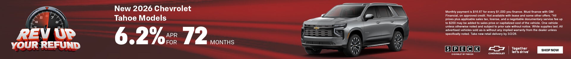 6. apr for 72 months on chevy tahoe