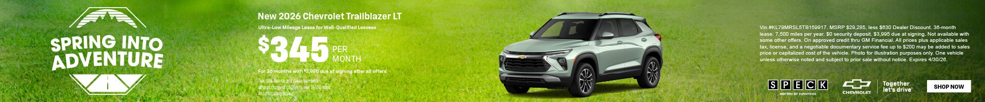 lease a new chevy trailblazer for 345 per month