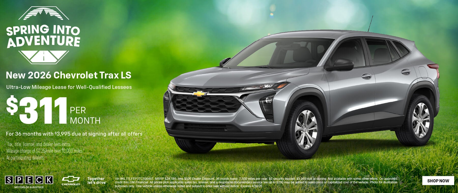 311 lease payment 2026 chevy trax