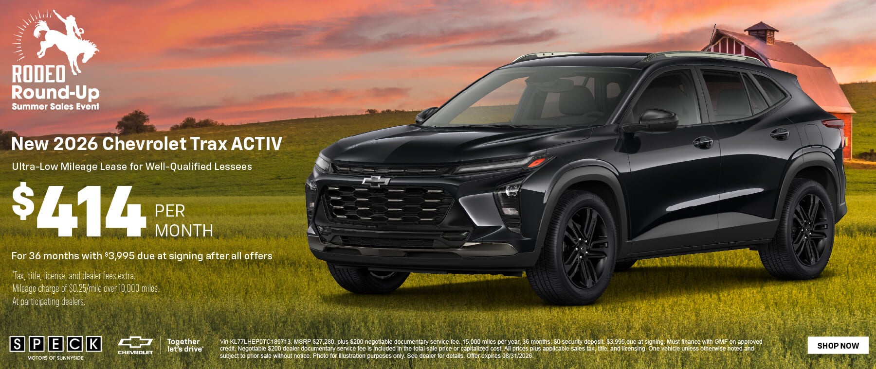 414 per month lease 2026 chevy trax