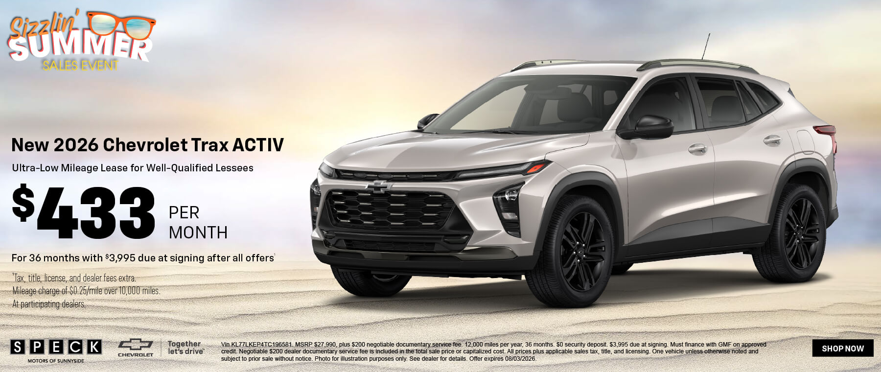 433 per month lease chevy trax