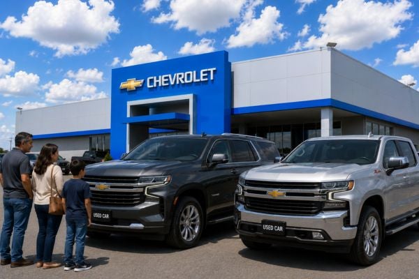 couple looking at used trucks