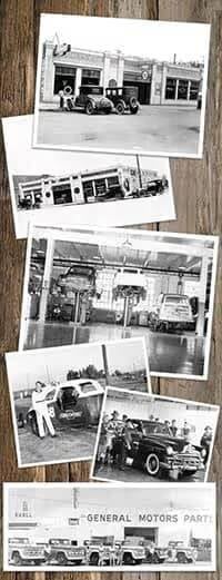 Vintage black and white car workshop photos